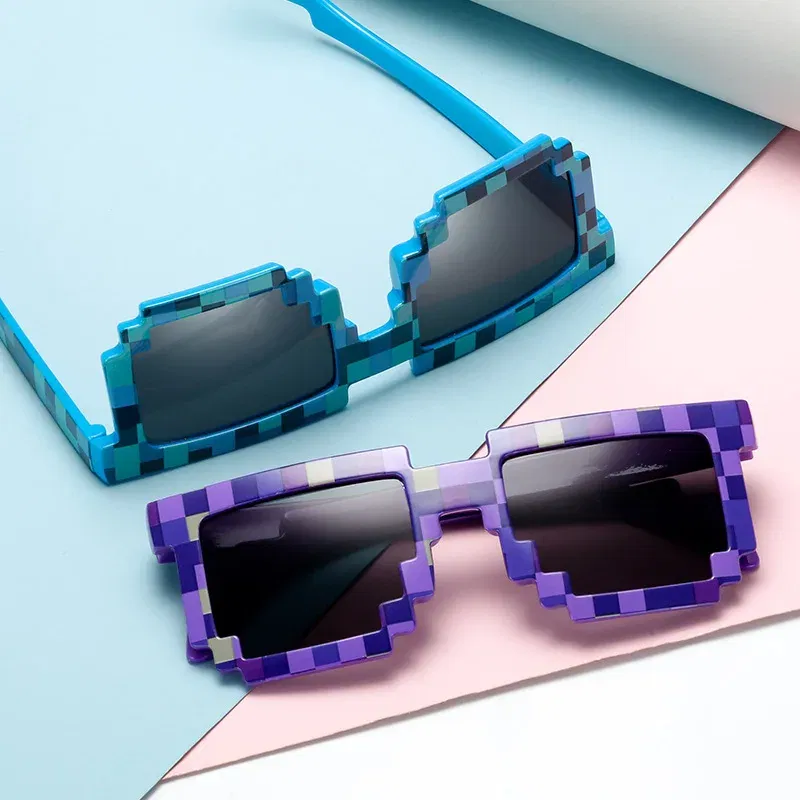 Lenses Color: Red - 2021 New fashion Sun Glasses Hot Sale Sunglasses Creeper Glasses Novelty Mosaic Funny Goggles Boys Girls Pixel Eyewear