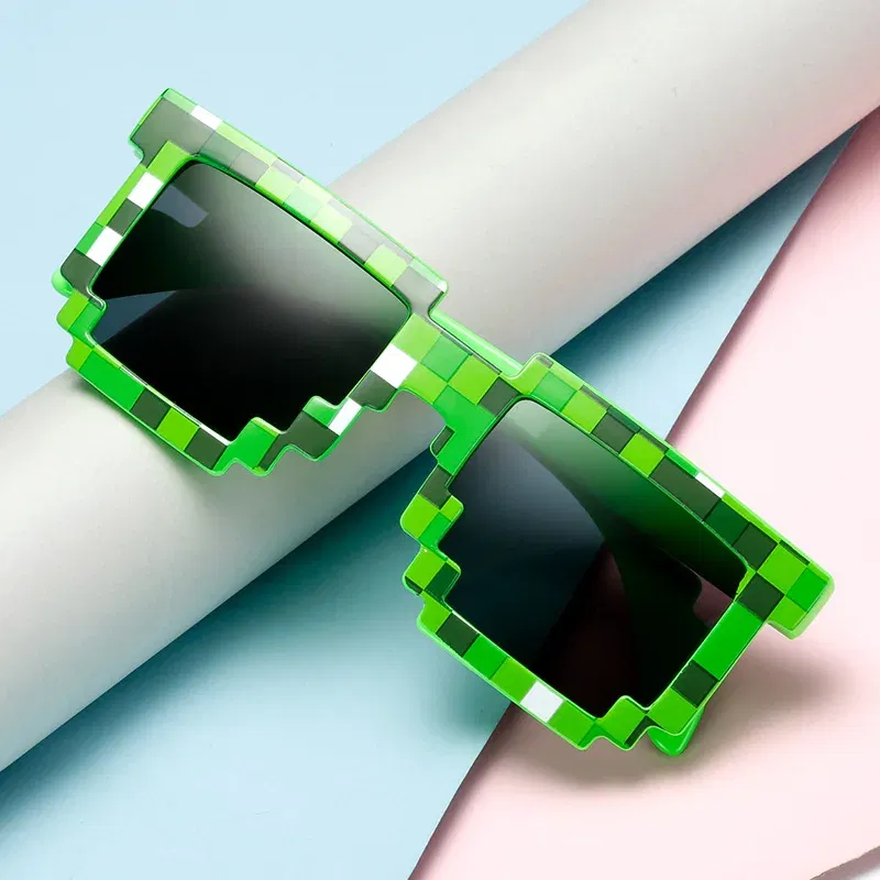 Lenses Color: Red - 2021 New fashion Sun Glasses Hot Sale Sunglasses Creeper Glasses Novelty Mosaic Funny Goggles Boys Girls Pixel Eyewear