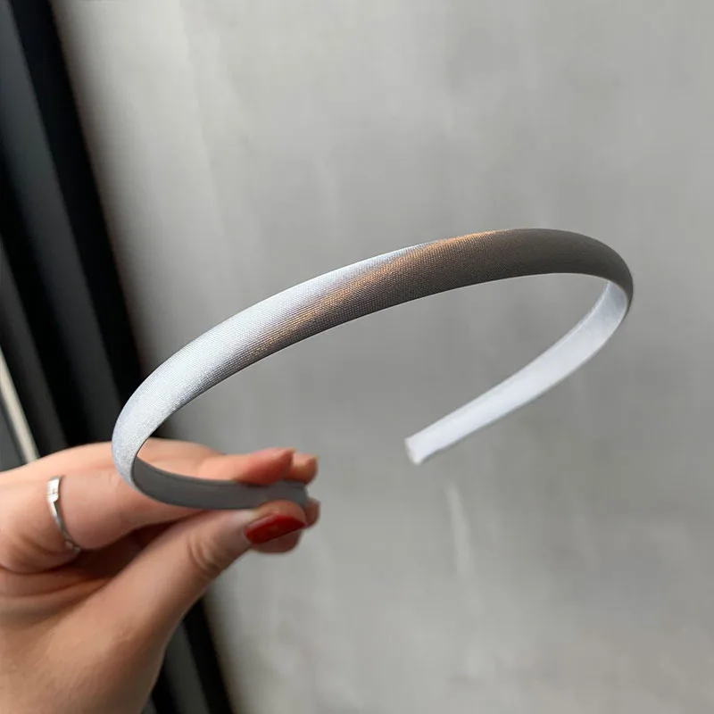 Color: black - Red Blue Green Satin Headband for Women girls Kids Hair band Solid Color Thin Elastic Hair Hoop Accessories Headpiece