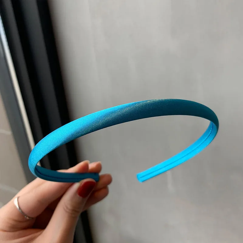 Color: black - Red Blue Green Satin Headband for Women girls Kids Hair band Solid Color Thin Elastic Hair Hoop Accessories Headpiece