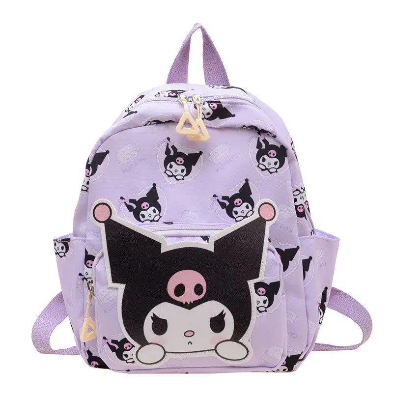 Color: Beige, Size: 12 inches - 2025 Anime Cartoon Kuromi Melody Cinnamoroll Backpack Boys Girls Cartoon Hello Kitty Kawaii Canvas Fashion Children's Schoolbag