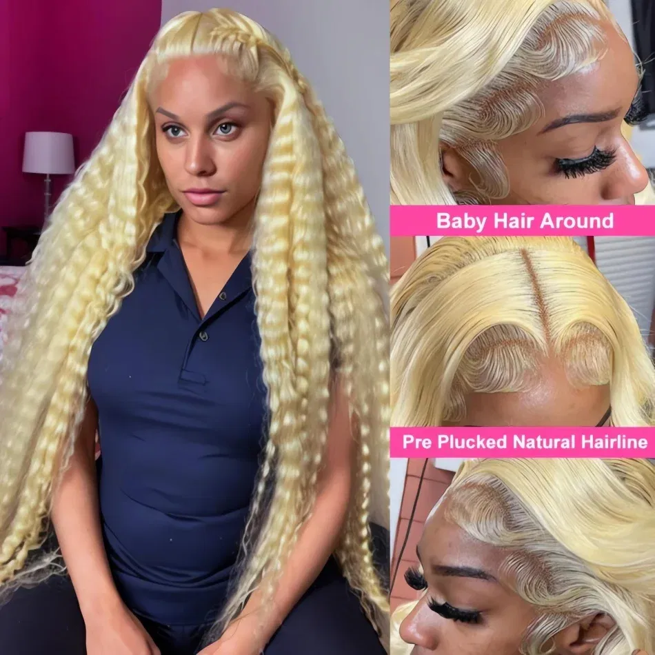 Color: #1, Ships From: CHINA, Stretched Length: 36inches, Density: 150% - 613 Blonde Curly glueless 13x6 Transparent Hd lace front wig Deep Wave human hair 36 inch Brazilian wig pre plucked for women