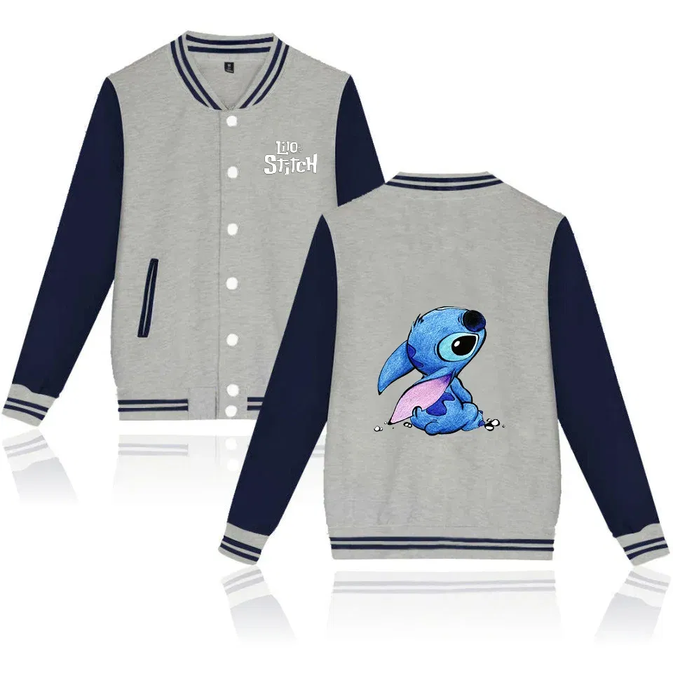 Color: Beige, Size: XXL - Lilo Stitch Baseball Jacket Men Women Hip Hop Harajuku Jackets Streetwear Kids Boys Girls Loose College Coats