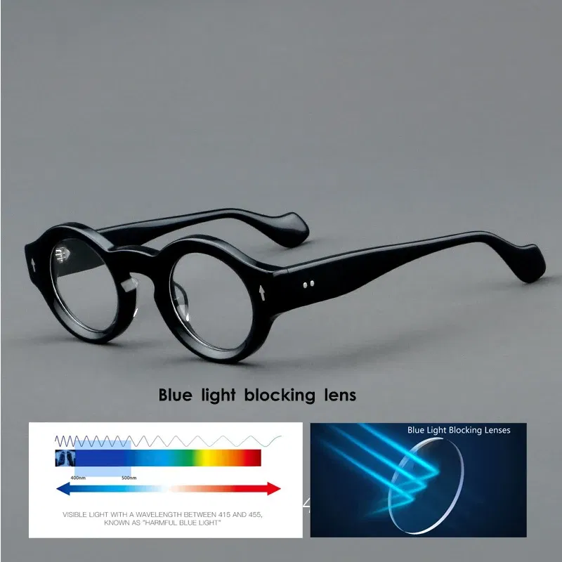 Frame Color: Red, Eye Prescription: +125 - VCKA Round Acetate Reading Glasses Frame Retro Men Prescription Anti-blue discolor Women Custom Optics Retro Eyewear +0.50to +10
