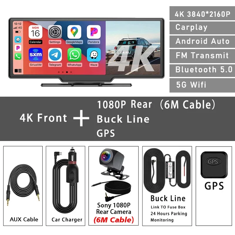 Color Name: Orange, Sd Card Memory: 64G - Car Dvr 10.26 Inch 4K 3840*2160P Carplay Android Auto Dash Cam GPS 5G WIFI FM BT Dual Lens Camera Dashcam Drive Recorder
