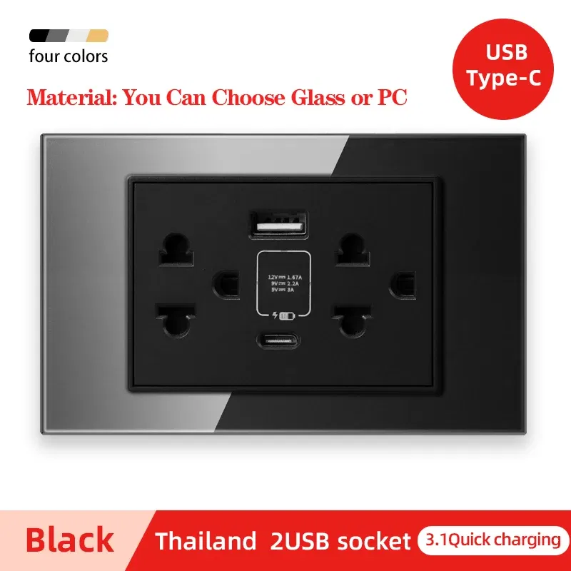 110-250V Herepow 118 Series Thailand American Standard Dual USB Wall Socket Smart Home Appliance Plug Adapter Type-c 3.1A Fast Charging
