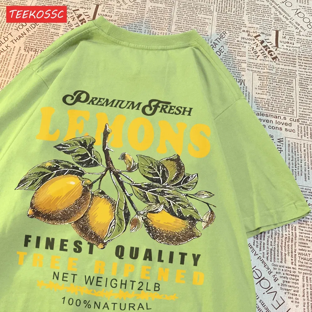 Color: Watermelon red, Size: S - Summer Lemon Cherries Prints T-Shirts Cotton Women's Tops Oversize O-Neck Soft Short Sleeve tees Street Casual Womans Clothes