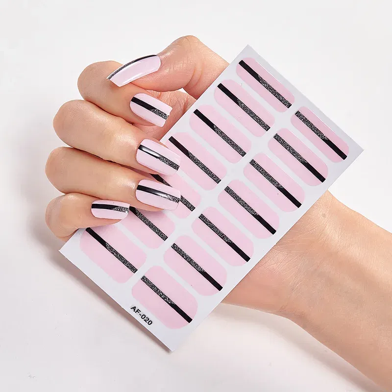 Color: Black with White - Nail Sticker set Self Adhesive Nail Sticker Nail Strips Nailart Sticker Sticker For Nails Foil Nail Art Stickers 2020 Shiny