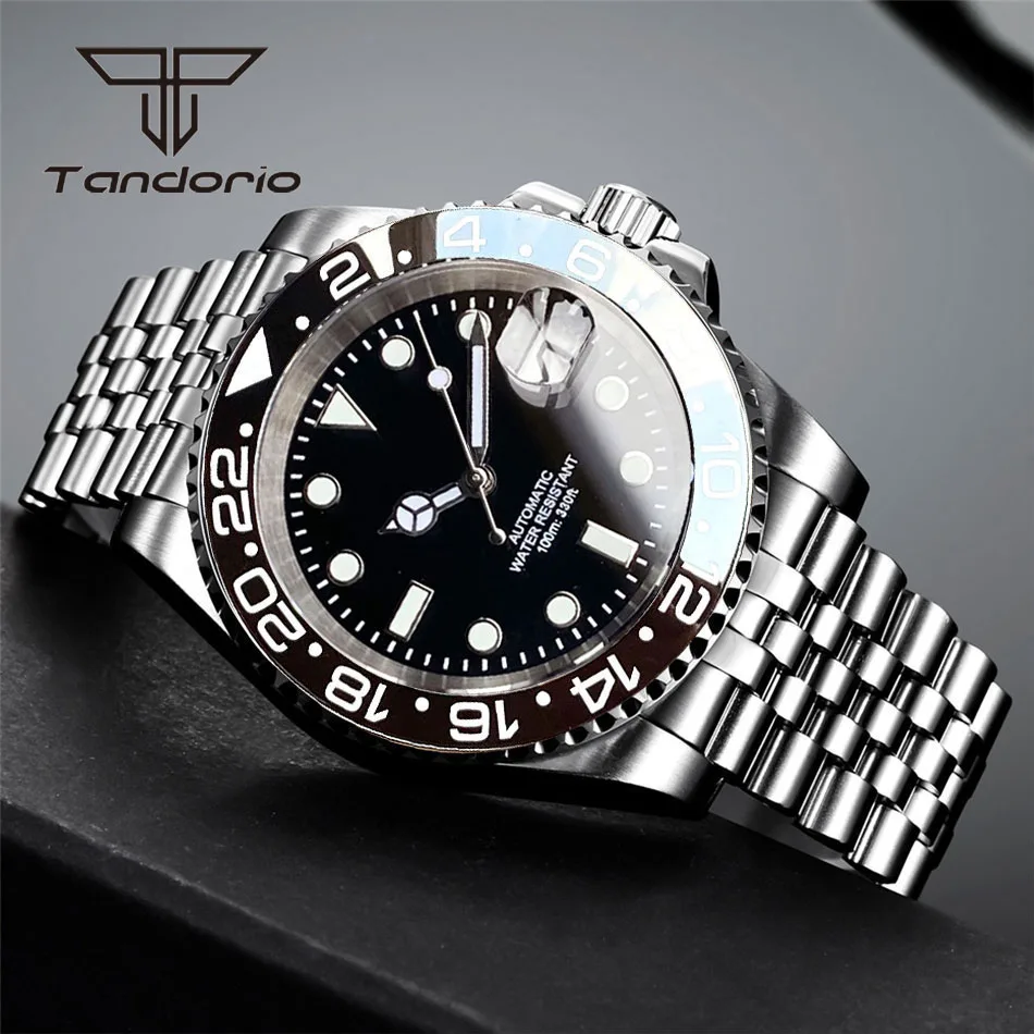 Color: Coffee - Tandorio NH35A Date Stainless Steel 40mm Dive Automatic Men Watch Sapphire Crystal Rotating Bezel Luminous Mechanical Wristwatch