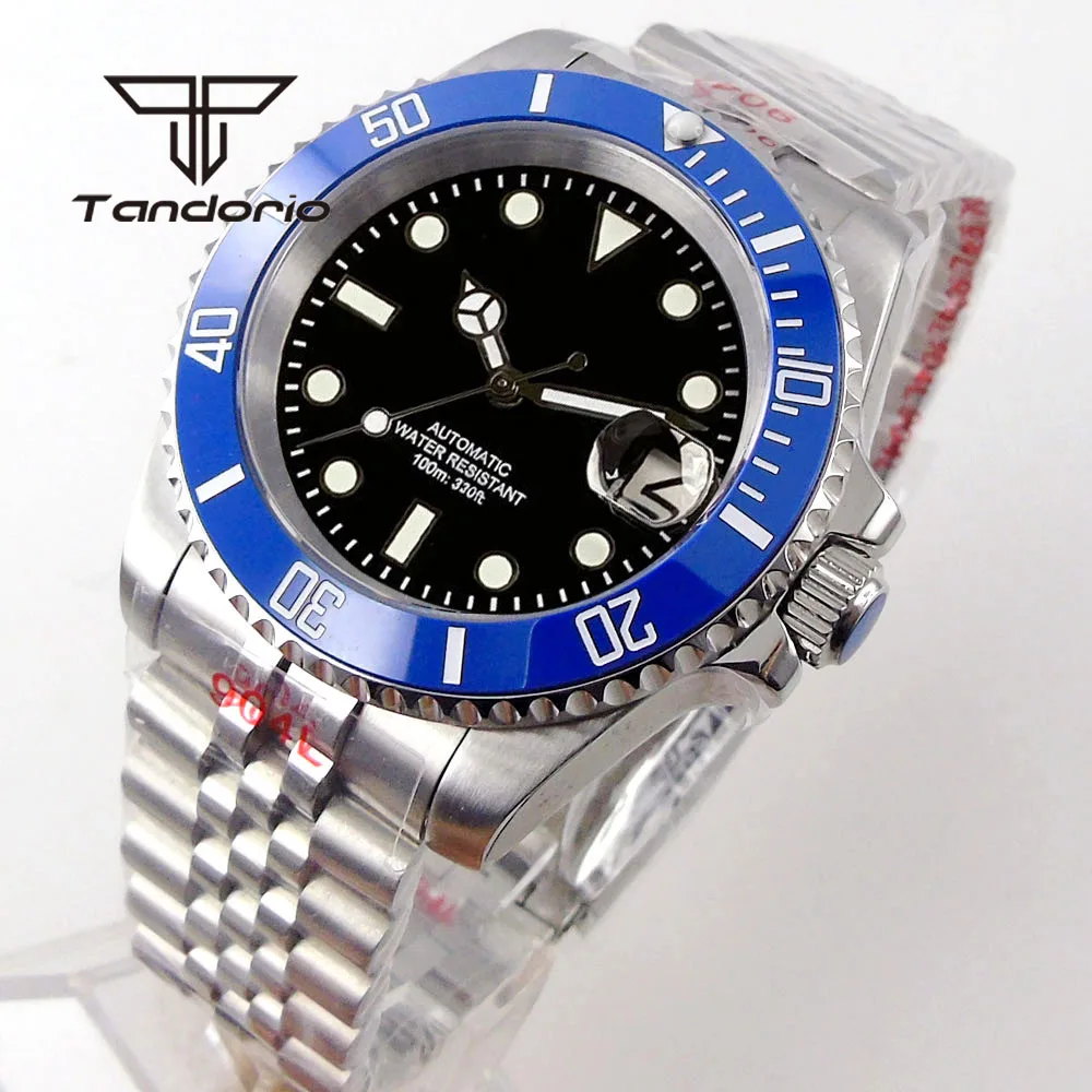 Color: Coffee - Tandorio NH35A Date Stainless Steel 40mm Dive Automatic Men Watch Sapphire Crystal Rotating Bezel Luminous Mechanical Wristwatch