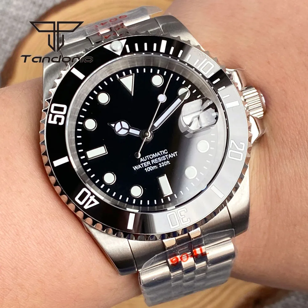Color: Coffee - Tandorio NH35A Date Stainless Steel 40mm Dive Automatic Men Watch Sapphire Crystal Rotating Bezel Luminous Mechanical Wristwatch