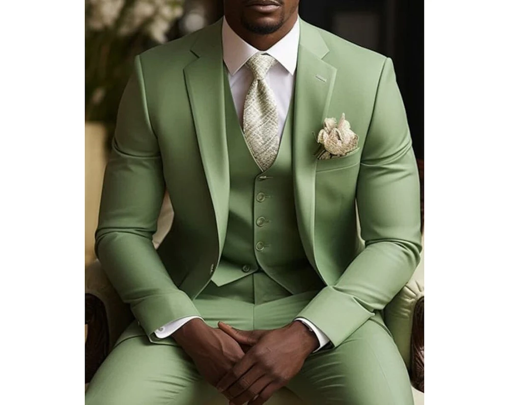 Color: Beige, Size: 4XL - Green Suits for Men Blazer Single Breasted Notch Lapel Slim Fit Luxury Outfit 3 Piece Jacket Pants Vest Wedding Prom Party Terno