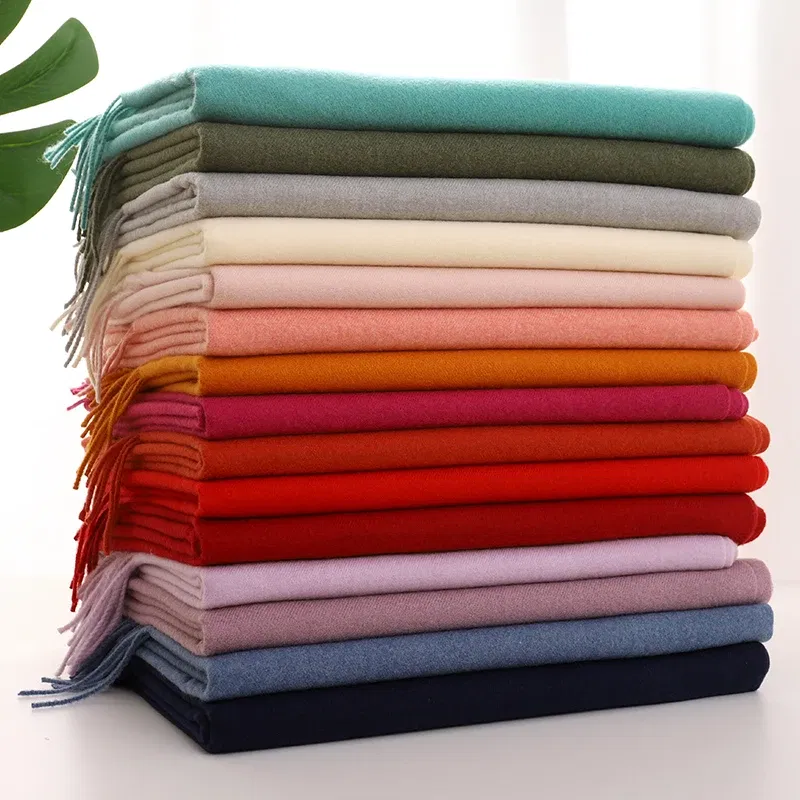Color: Light purple - New 62 Color Winter Scarf For Women Long Warm Cashmere Scarves Hijab Solid Lady Shawl Wrap Female Pashmina Bandana Head Scarfs
