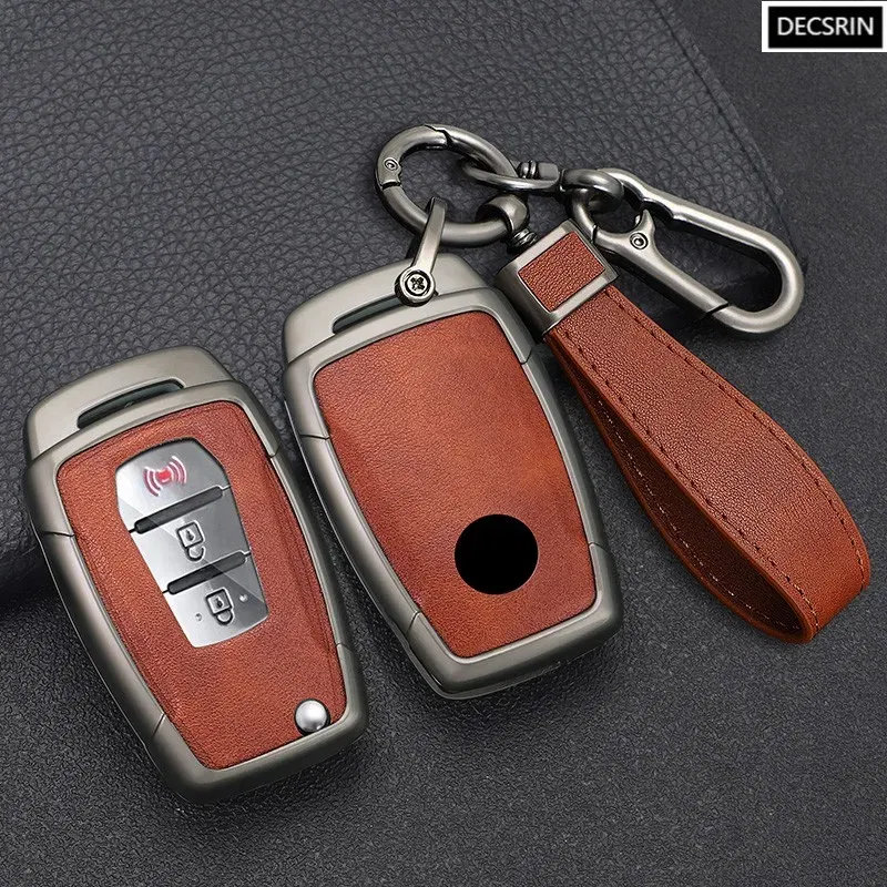 Color Name: GRAY - Zinc Alloy+ Leather Car Flip Key Case Cover Shell Fob For SsangYong Kyron 2 Sanka Actyon Korando Tivoli Protective Accessories