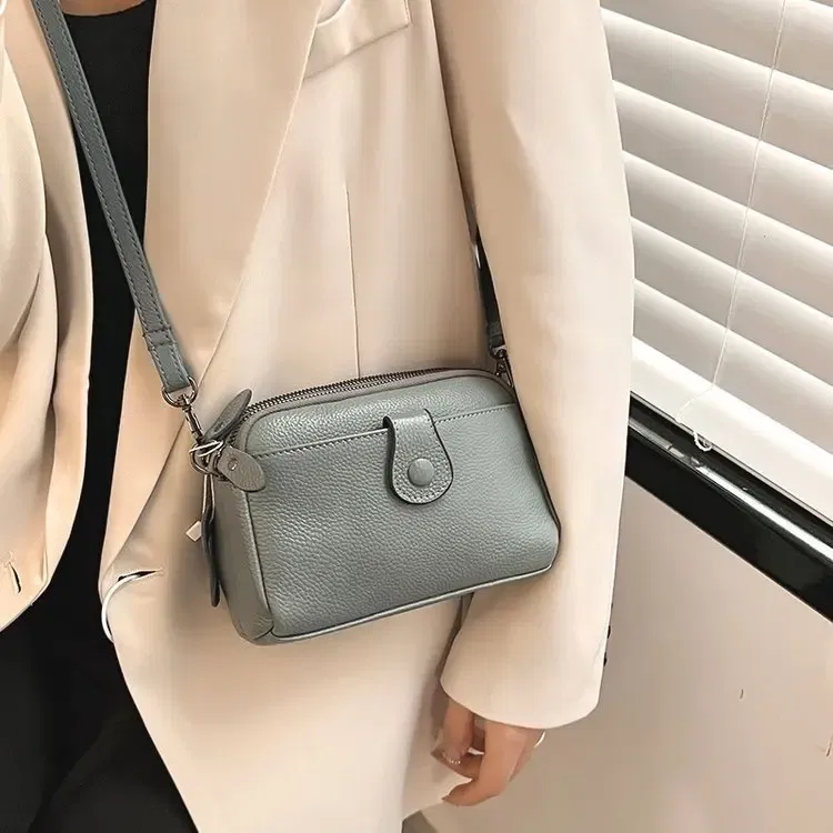 Color: SKY BLUE - Women Genuine Leather Shoulder Bag New Casual Female  Small Crossbody Bags For Women Bag Cell Phone Bag Day Clutches
