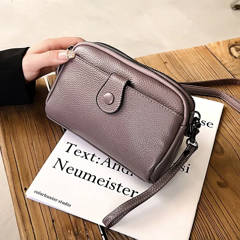 Color: SKY BLUE - Women Genuine Leather Shoulder Bag New Casual Female  Small Crossbody Bags For Women Bag Cell Phone Bag Day Clutches