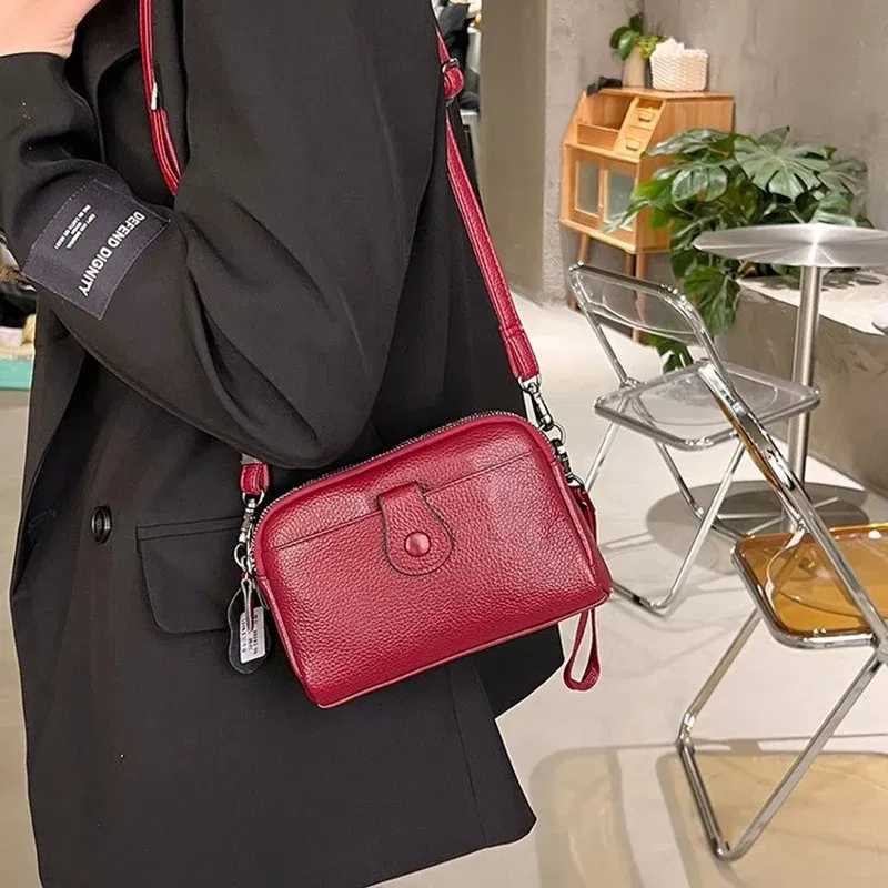 Color: SKY BLUE - Women Genuine Leather Shoulder Bag New Casual Female  Small Crossbody Bags For Women Bag Cell Phone Bag Day Clutches