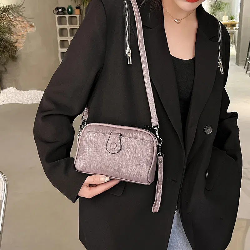 Color: SKY BLUE - Women Genuine Leather Shoulder Bag New Casual Female  Small Crossbody Bags For Women Bag Cell Phone Bag Day Clutches
