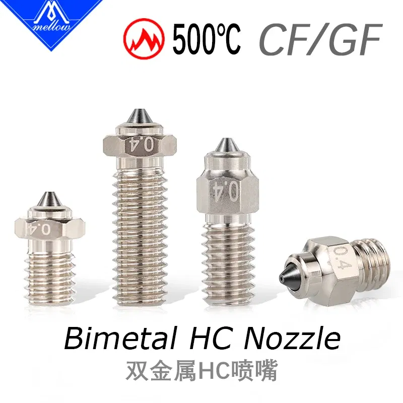 Color: green, Size: 0.6mm - Mellow DLC Hardened Steel & Copper Wear Resistant Bimetal HC Nozzle For V6 / Volcano /Mk8 Hotend Neptune4 K1 Nozzle 3D Printer