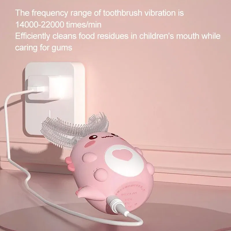 Color: VIOLET - Kids U-shaped Sonic Electric Toothbrush Children Silicon Toothbrush 360 Degrees Smart Tooth Brush Teeth Whitening for Waterproof