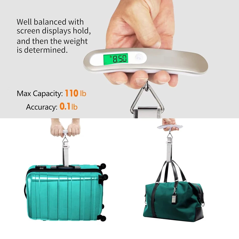 Color: WHITE - 110lb/50kg Portable Electronic Hand Luggage Scale LCD Digital Display Balance Scale Suitcase Travel Weighs Baggage Weight Tool