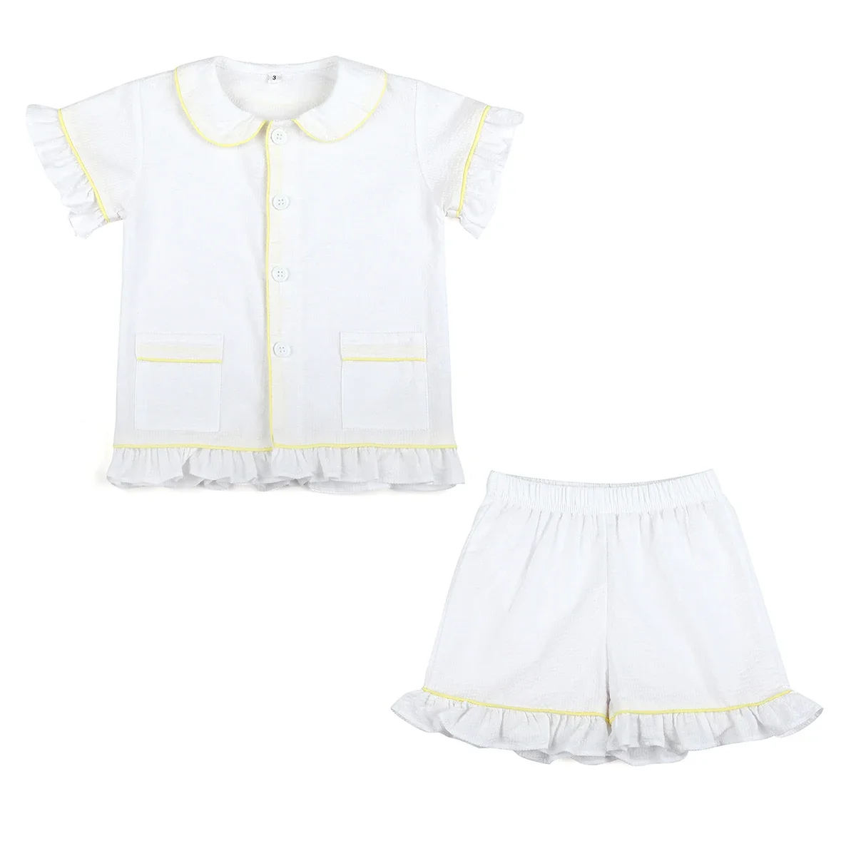 Color: SKY BLUE, Ships From: CHINA, Kid Size: 4T - Ruffkids 100% Cotton Summer Kids Pajamas Sleepwear Seersucker Striped Matching Pjs Boys Clothes Loungewear Girls Pyjamas Set