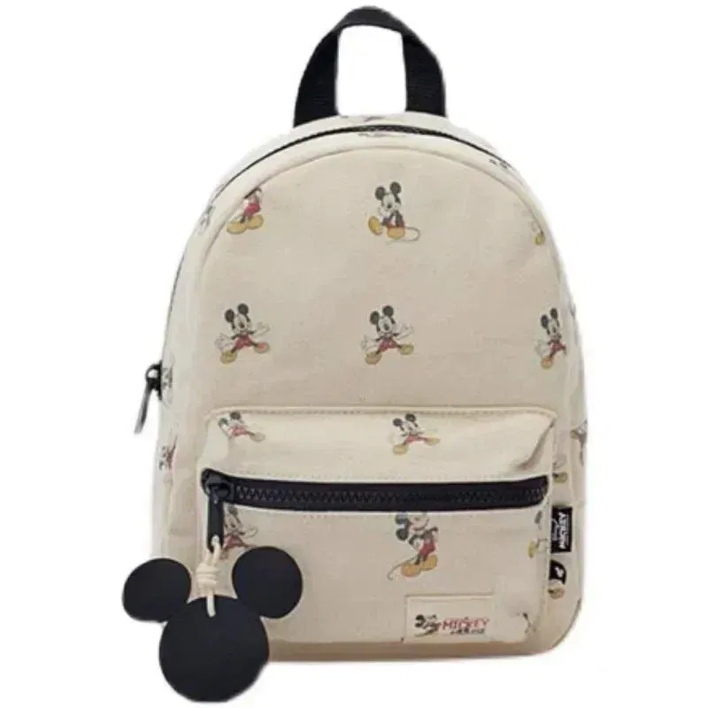Color: army green - Disney New Mickey Cartoon Fashion Backpack Women's Minnie Canvas School Bag Boys and Girls Fashion Large Capacity Backpack
