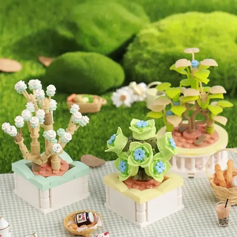Ships From: CHINA, Color: Wood - Zhegao Cute Succulent Plant Building Blocks Potted Plant Assembly Toy Small Particle Desktop Ornament For Girls
