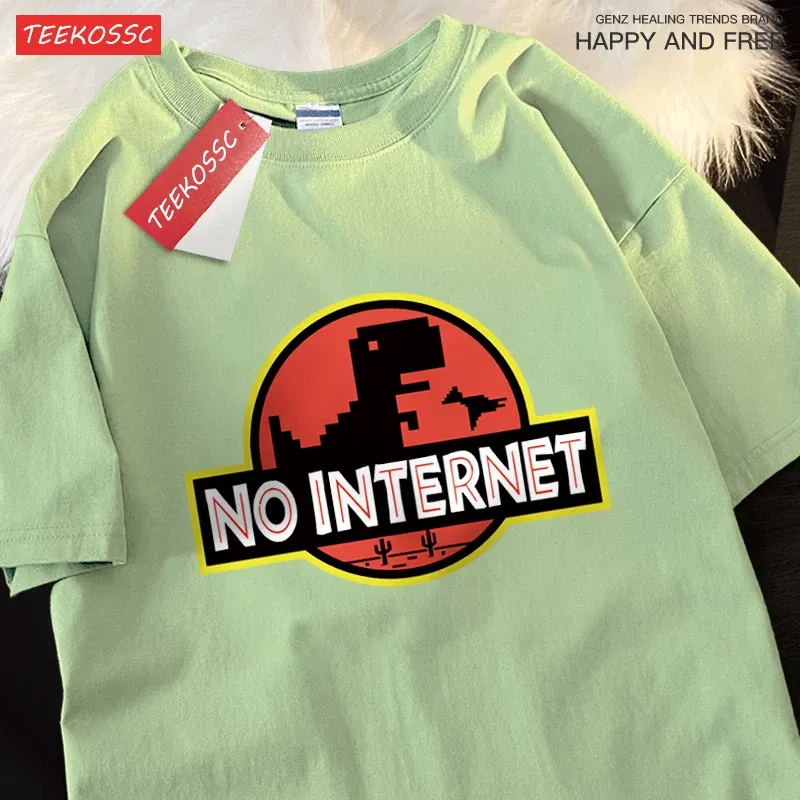 Color: PURPLE, Size: L - No Internet Fun Little Dinosaur Short Sleeve Mens Cartoons Cotton Tshirt Summer High Quality Clothing Fashion Oversize T-Shirts