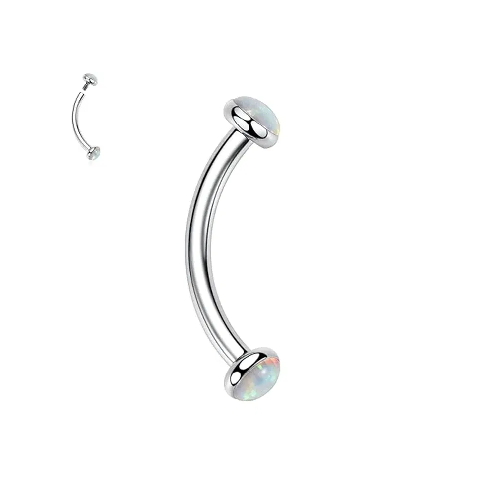 Metal color: Antique Gold Plated, Main Stone Color: green - 3/4/5mm Opal Steel Eyebrow Ring Internally Threaded 6mm -14mm Bar Curved Barbell Monroe Lip Stud Ear Tragus Piercing