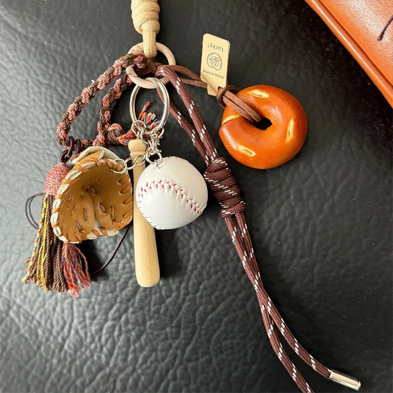 Color: Gold - DIY Bag Pendant Creative Bread Weaving Rope Colorful Nylon Lanyard Car Keychain Couple Multi-purpose Bag Hanging Accessories