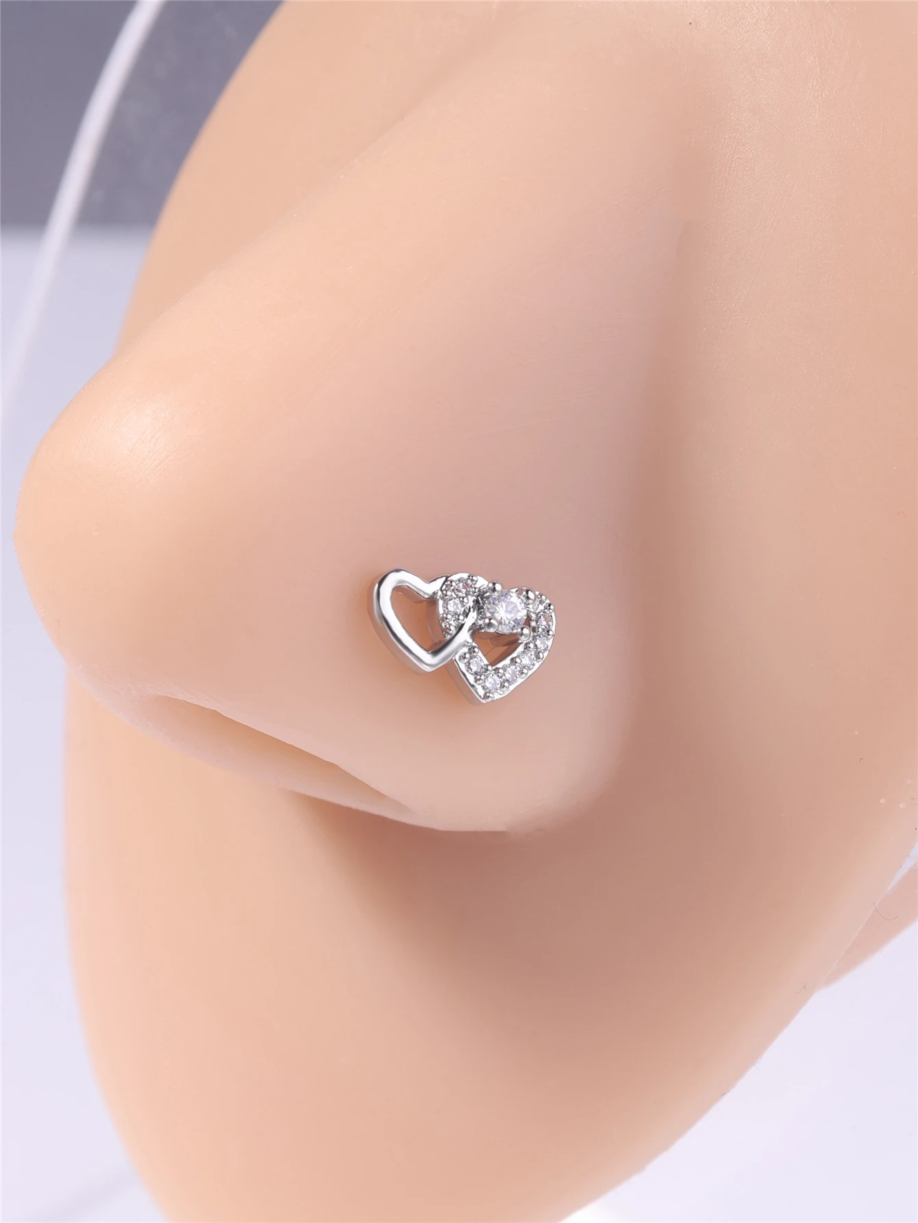 Metal color: Gold-color - 20G L Shaped Nose Studs Rings Cute Heart Shiny CZ Love Stone Gold Silver Color Nose Piercing for Women Girl Nostril Jewelry