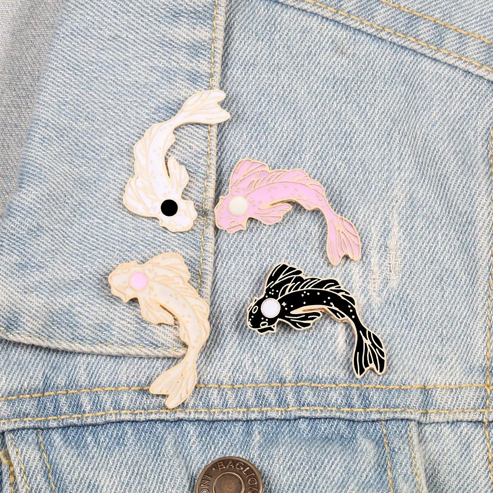 Metal color: Imitation Rhodium Plated, Ships From: CHINA - Cartoon Fish Brooches Collection Fish Koi Flag Bag Clothes Decorative Jewelry Goldfish Shark Whale Brooch Lapel Enamel Pin Badge