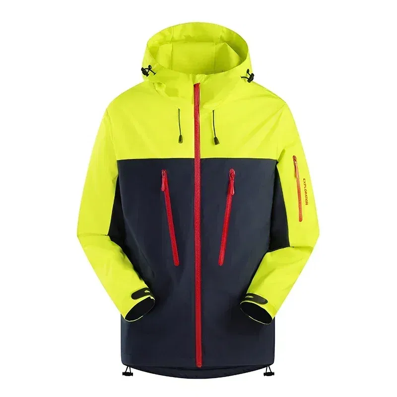 Color: Yellow, Size: 4XL - Spring Autumn Men's Windbreaker Fashion Outdoor Mountaineering Travel Windproof Waterproof Hooded Jacket Slim Fit Versatile Coat