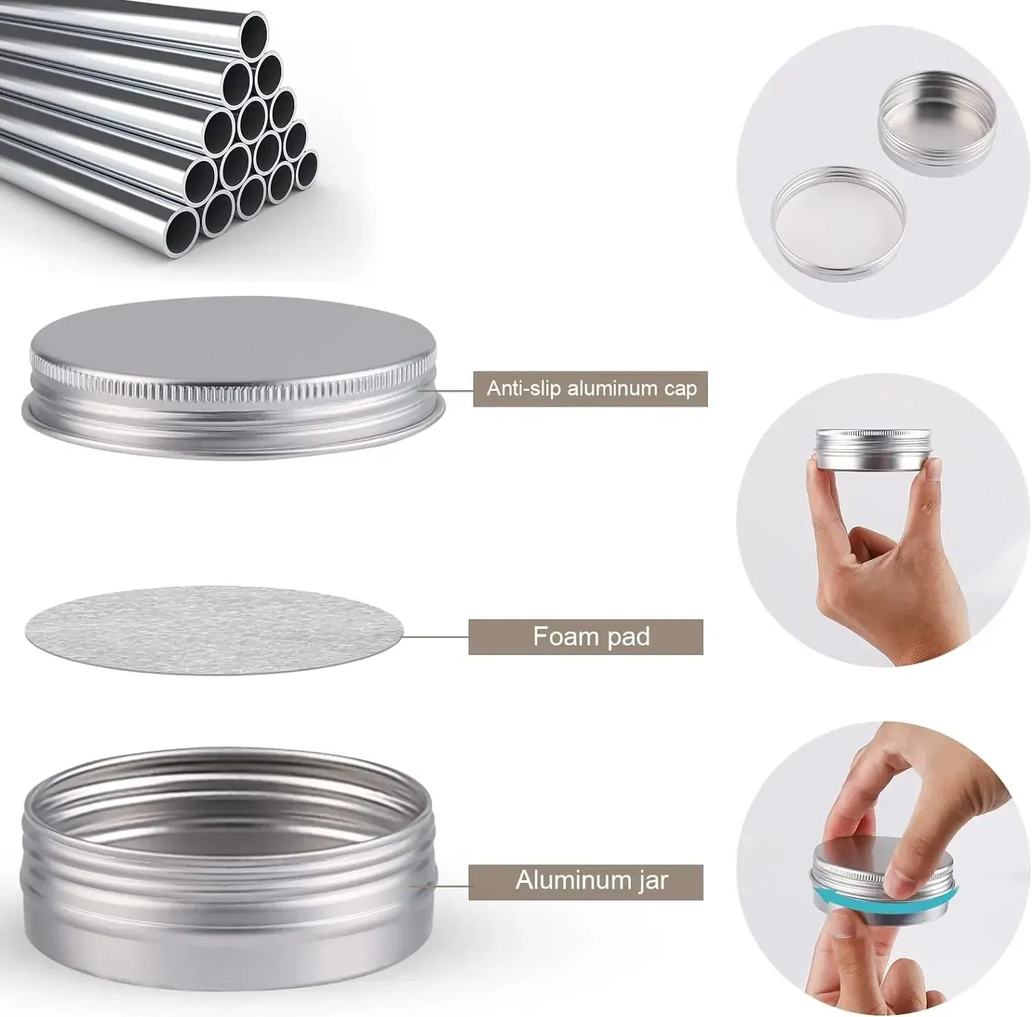 Color: light yellow, Specifications: 5ml, Material: Plastic - 20pcs 5g - 100g Metal Round Tins Aluminum Empty Silver Cans With Screw Lid Balm Nail Art Makeup Cream Jar Storage Box