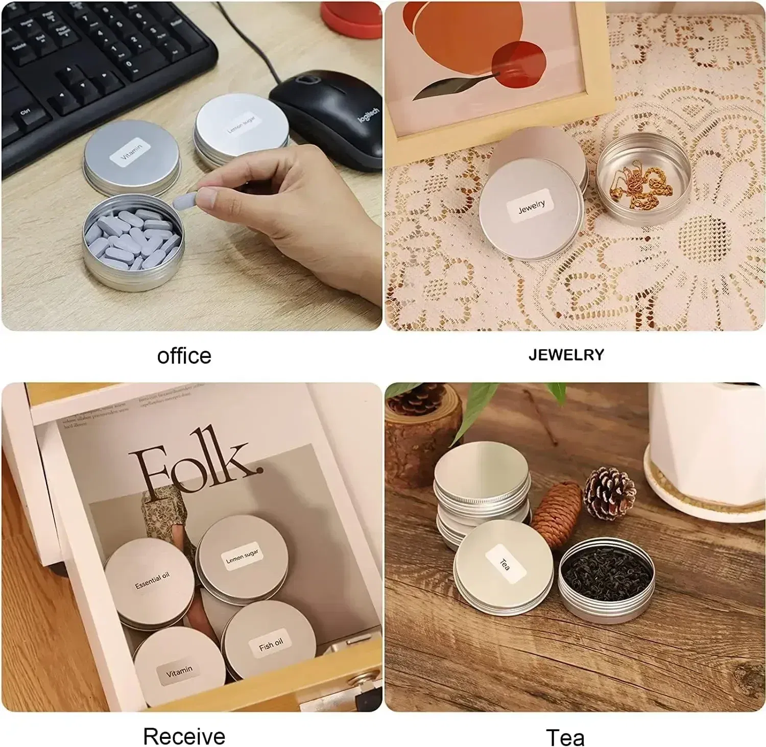 Color: light yellow, Specifications: 5ml, Material: Plastic - 20pcs 5g - 100g Metal Round Tins Aluminum Empty Silver Cans With Screw Lid Balm Nail Art Makeup Cream Jar Storage Box