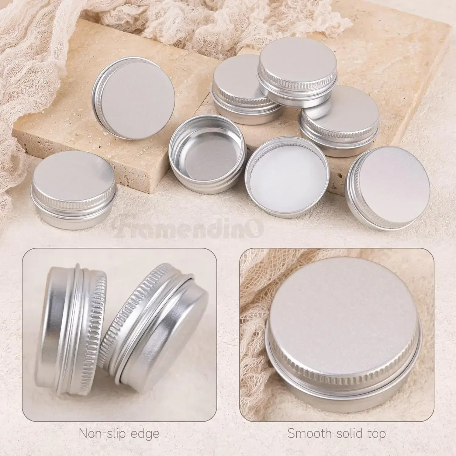 Color: light yellow, Specifications: 5ml, Material: Plastic - 20pcs 5g - 100g Metal Round Tins Aluminum Empty Silver Cans With Screw Lid Balm Nail Art Makeup Cream Jar Storage Box