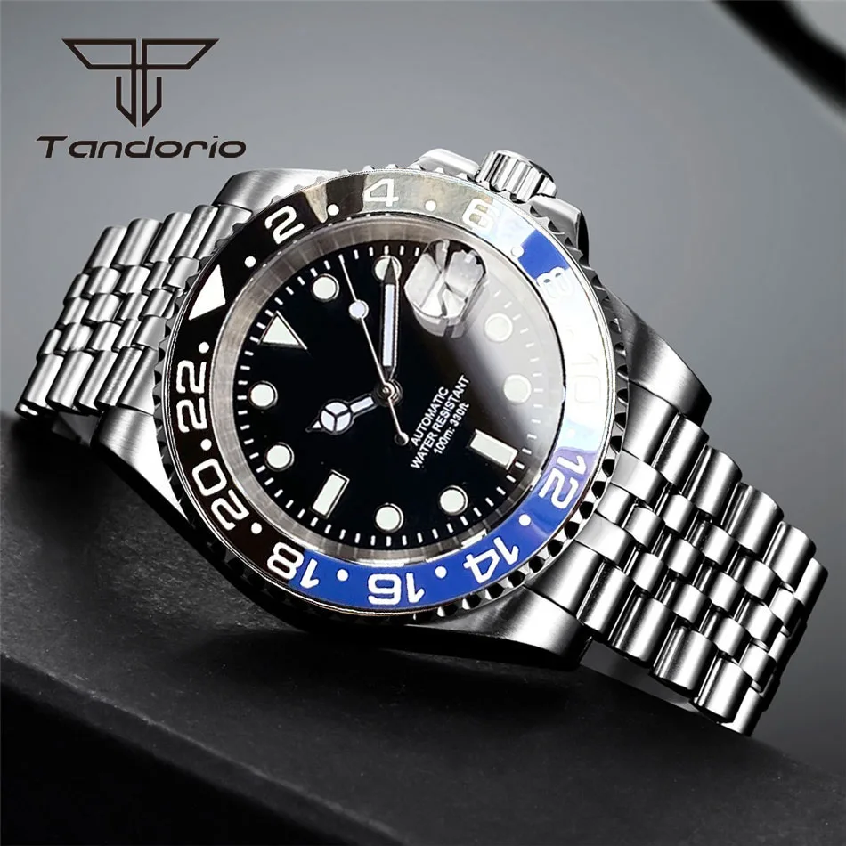 Color: Silver - Tandorio NH35A Date Stainless Steel 40mm Dive Automatic Men Watch Sapphire Crystal Rotating Bezel Luminous Mechanical Wristwatch