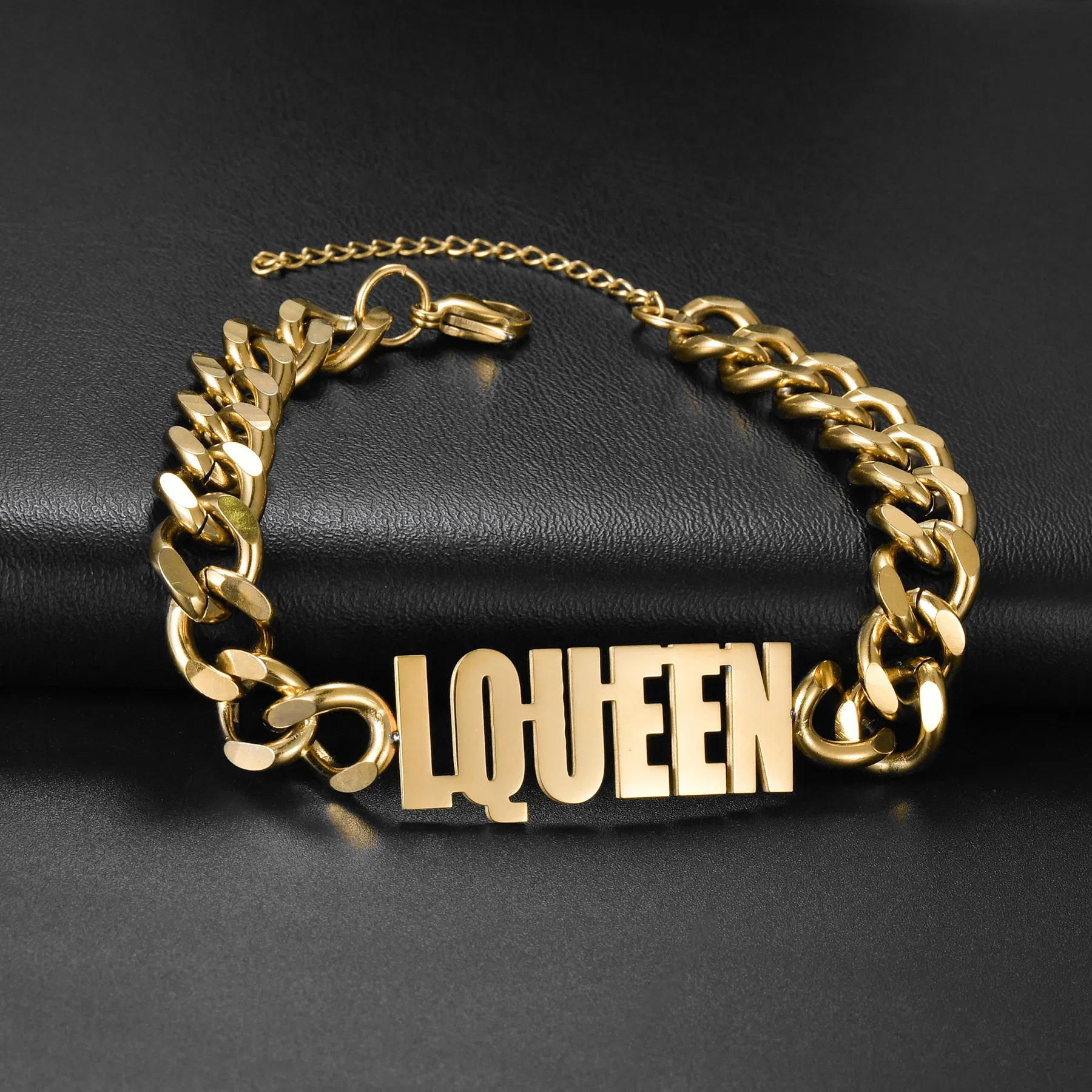 Metal Color: green, Length: 18cm, Main Stone Color: Gold - Atoztide Personalized Custom Name Bracelet for Women Men Stainless Steel 10mm Cuban Chain Nameplate Handmade Bangle Jewelry Gift