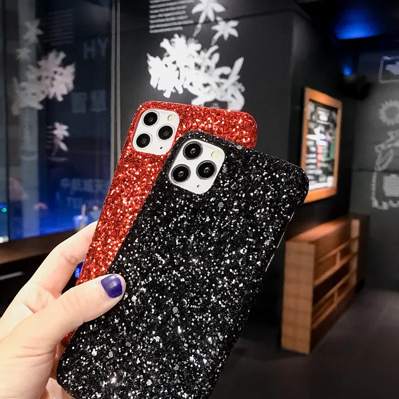 Color: black, Material: CANVAS - Hard Shiny Diamond Girly Phone Case for iPhone 11 12 13 14 15 Pro Max 14 15Plus