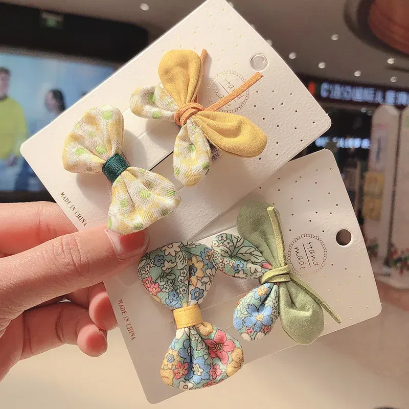 Color: SKY BLUE - 2PCS Set Children Girl Bow Butterfly Hair Clip Print Knot Hairpin Korean Princess Fresh Cute Lovely Hair Accessories Headdress