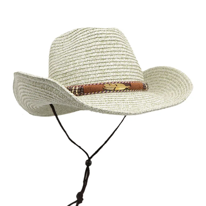 Color: Khaki, Size: One Size, Ships From: CHINA - Summer Western Cowboy Top Hat Retro Style Sunshade Cowboy Straw Hat
