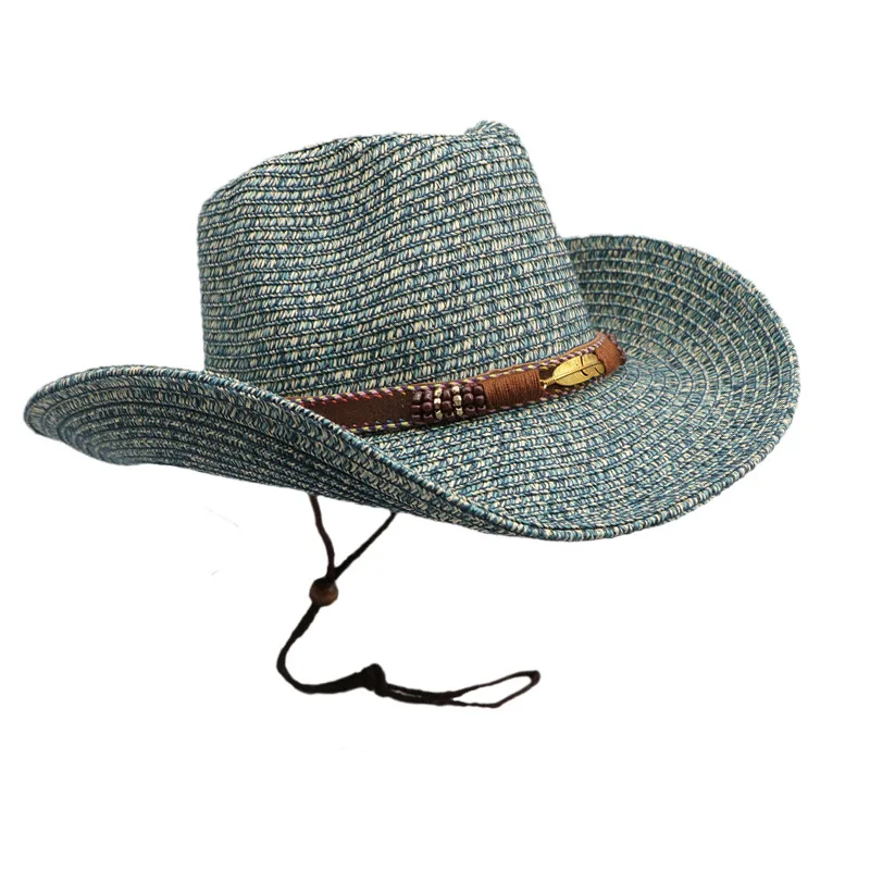 Color: Khaki, Size: One Size, Ships From: CHINA - Summer Western Cowboy Top Hat Retro Style Sunshade Cowboy Straw Hat