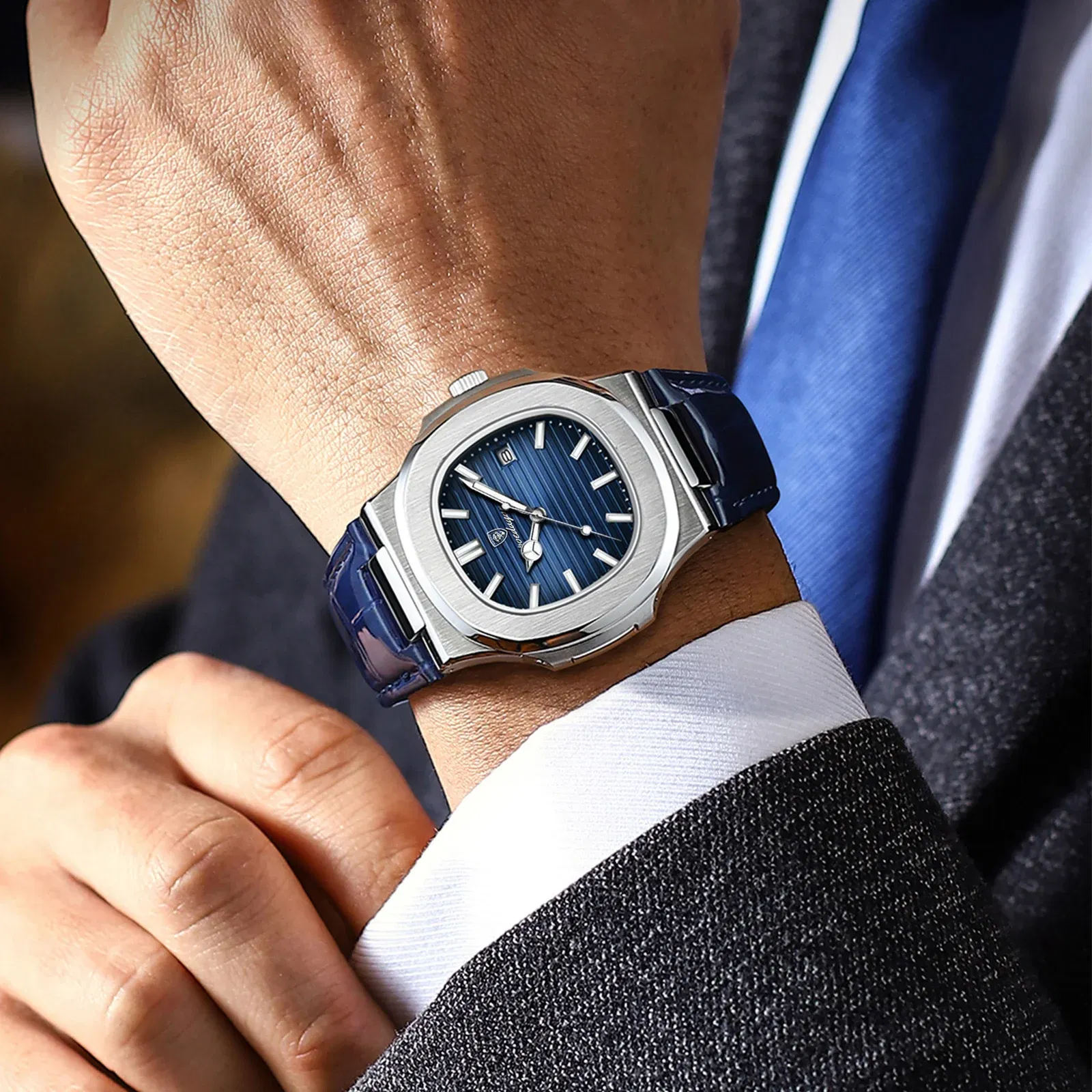Color: BRONZE - POEDAGAR Luxury Man Wristwatch Waterproof Luminous Date Leather Men's Watches Sports Square Men Watch Casual Quartz Male Clocks