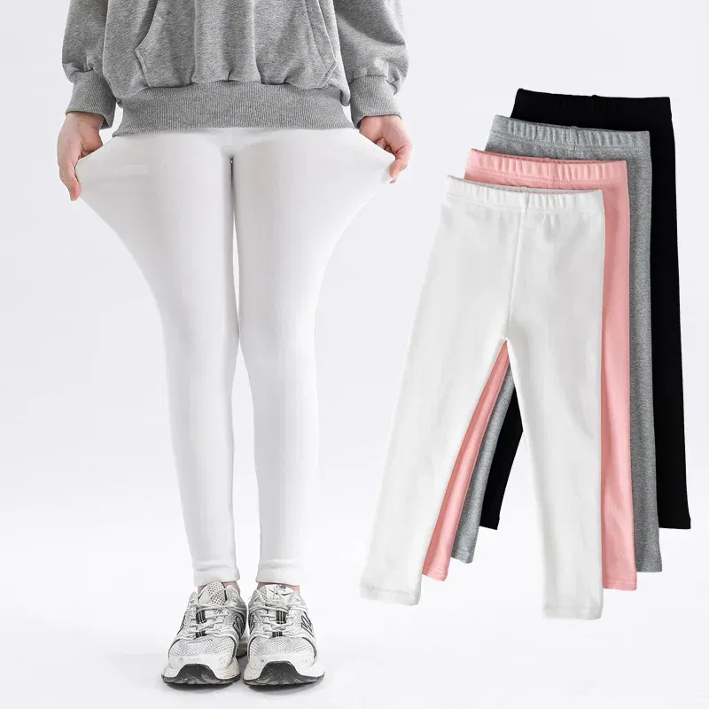 Color: black, Kid Size: 3T - Girls' Leggings Spring And Autumn Style 95 Cotton Female Baby Elastic Pants Children's Slim outer Wear Pants