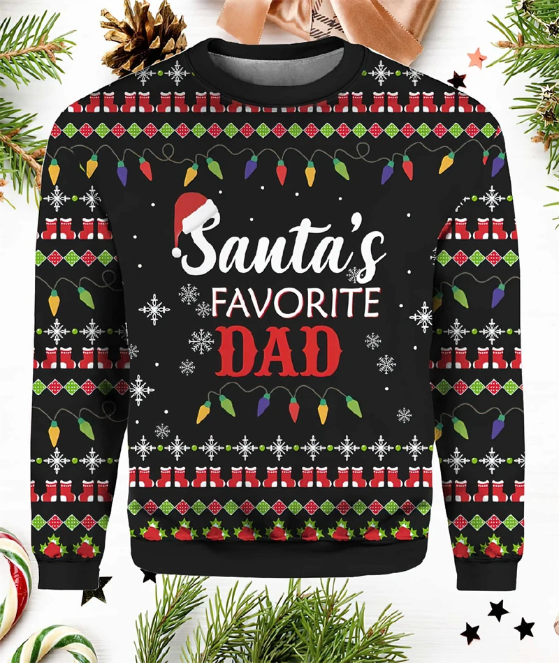 Color: green, Size: XXL - Funny Santa Claus Graphic Ugly Christmas Sweater 2026 Men Fashion Autumn Winter 3D Printed Sweatshirt Casual Oversized Pullovers