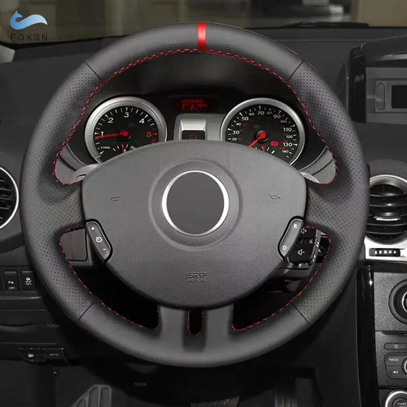 Color Name: silver - For Renault Clio 3 RS 2005 2006 2007 2008 2009 2010 2011 2012 2013 Hand-stitch Car Steering Wheel Cover Perforated Leather Trim