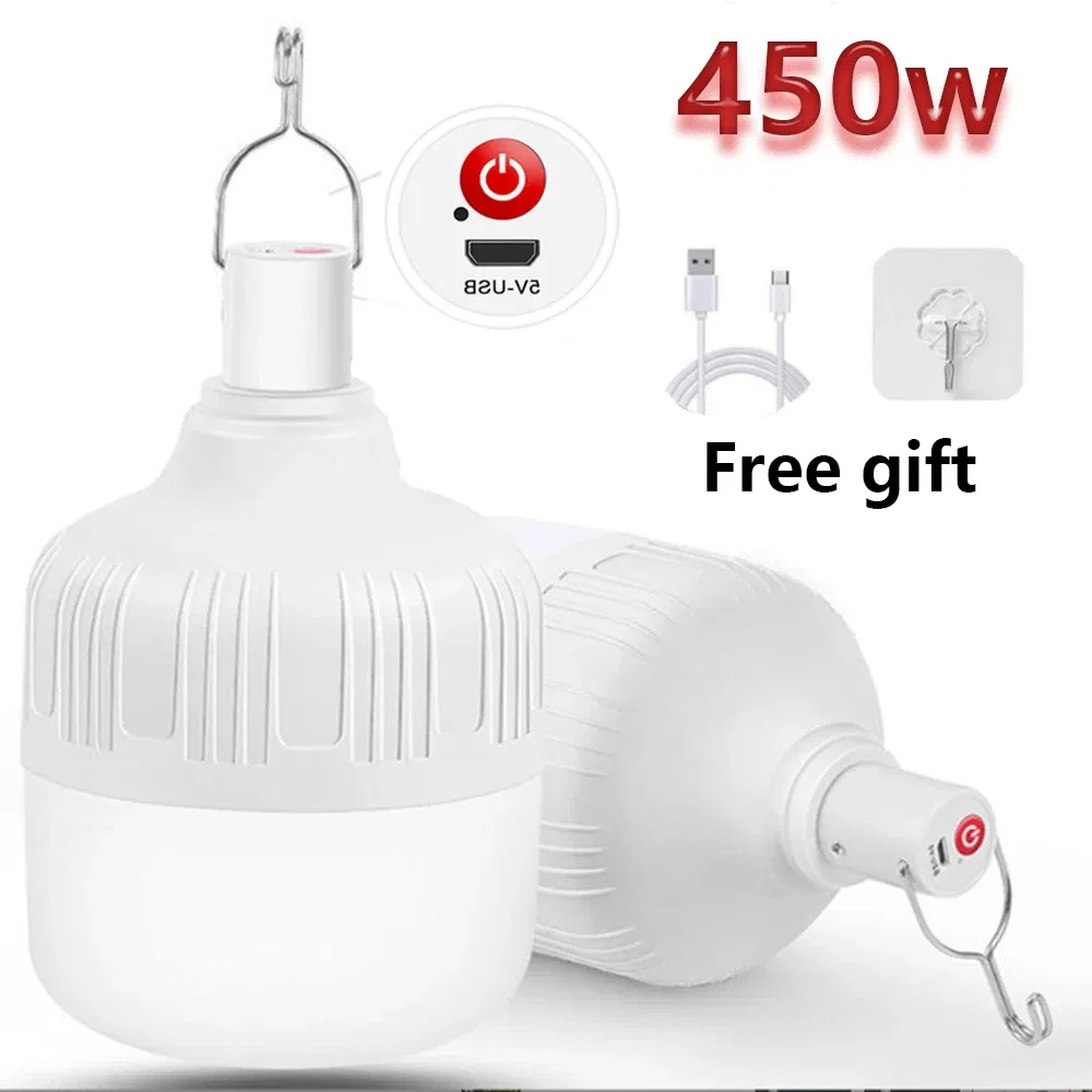 Camping Light USB Rechargeable LED Emergency Lamp Outdoor work light Portable Lanterns with Hook for BBQ Tents Battery Bulb