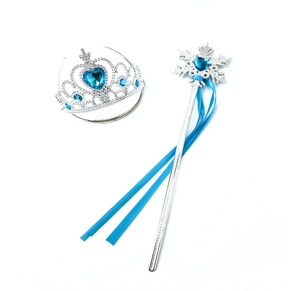 Color: Fluorescent Green - Girls Princess Accessories Kids Party Costume Aurora Belle Sofia Snow Queen Elsa Anna Magic Wand Crown Tiara Gloves Wig Braid
