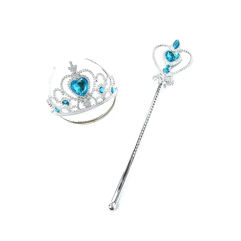 Color: Fluorescent Green - Girls Princess Accessories Kids Party Costume Aurora Belle Sofia Snow Queen Elsa Anna Magic Wand Crown Tiara Gloves Wig Braid